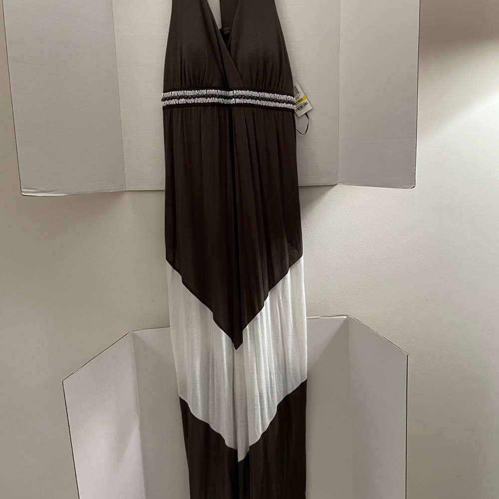 INC International Concepts Brown and White Maxi Dress